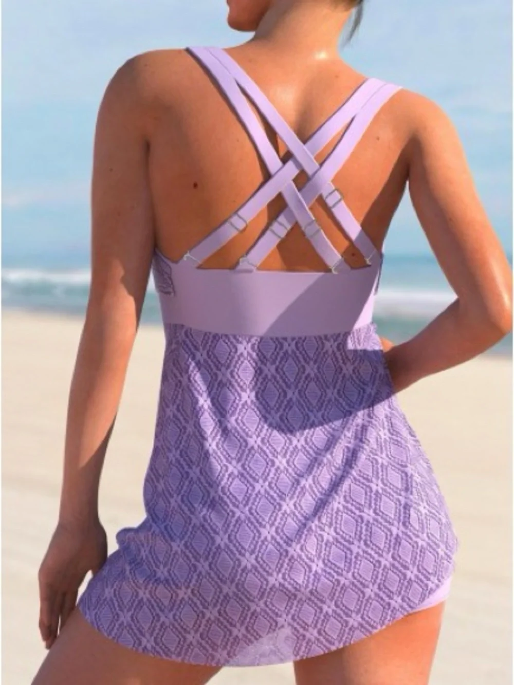 Lavender Lace Tankini Swim Tank with Shorts
